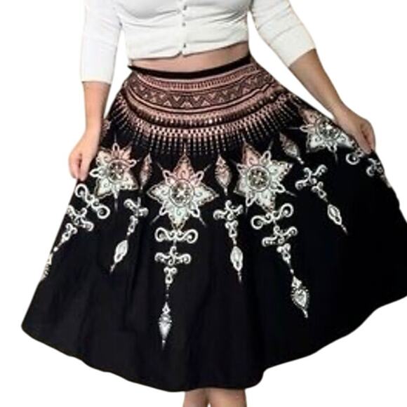 Vintage Angie Black Brown Boho Fairy Swing Skirt | Size S | Fall | Thanksgiving - Picture 2 of 3